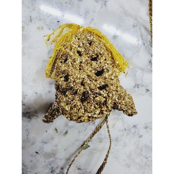 Vintage Crocheted Christmas Bell Ornaments Set‎ of 10 Gold Starched Glitter - Picture 3 of 6